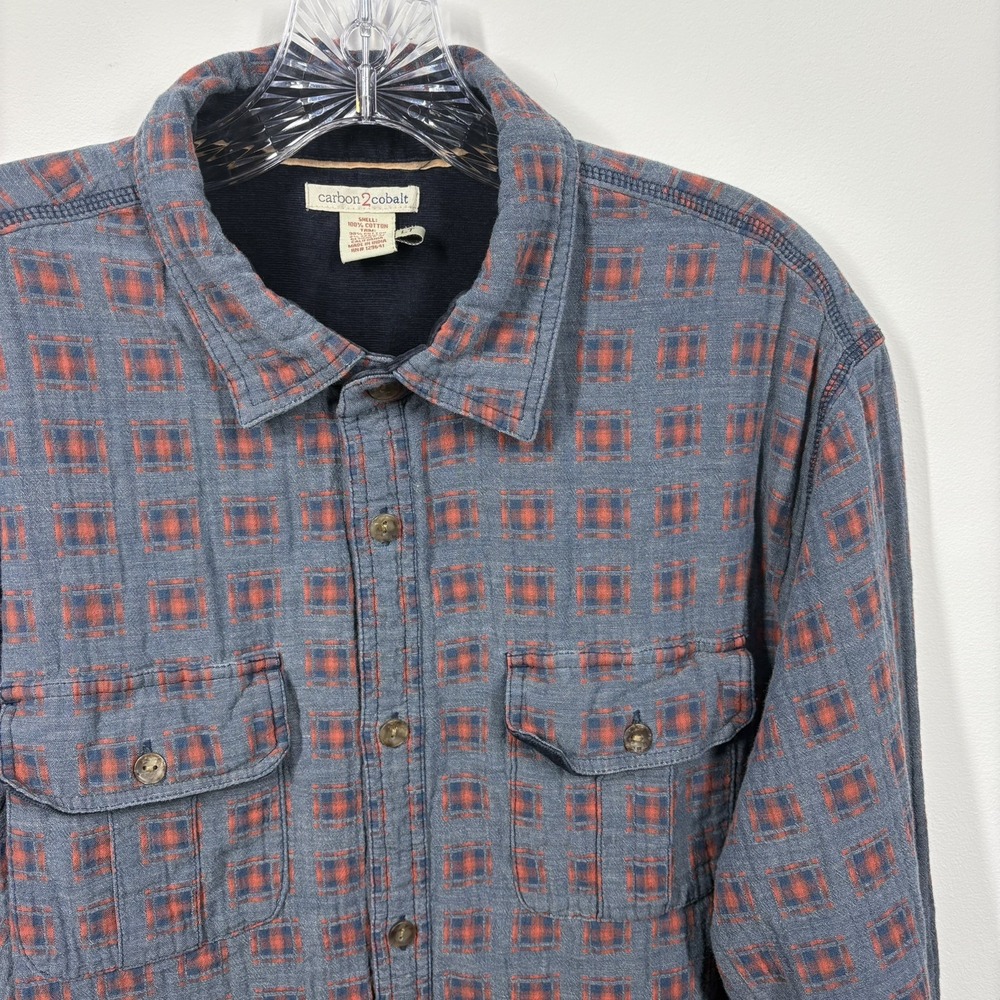Carbon2Cobalt Men Long Sleeve Camp Shirt Size LT Blue Red Square Outdoors Casual - Picture 1 of 9
